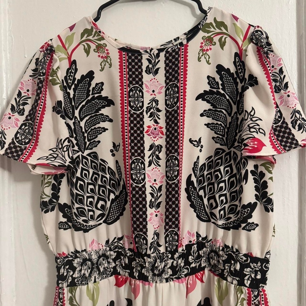 Pineapple Tropocal Joie Floral Jumpsuit Boho Resort Chic Artsy Vacay Cruise - Picture 3 of 5